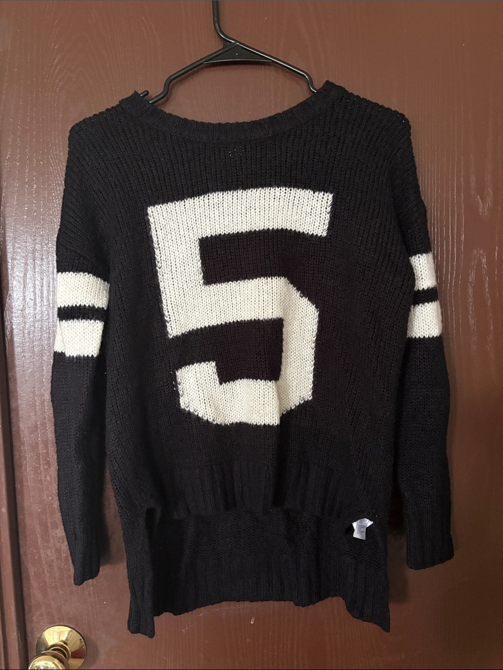 Forever 21 Black Crewneck Sweater with White Number 5